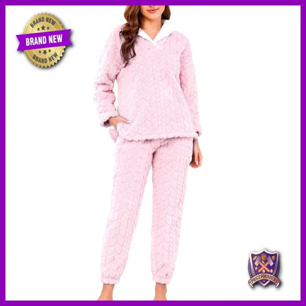 Soft Plush Fleece Pajama Set Women's 2-Piece Winter Sleepwear Loungewear